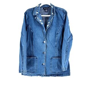 90s Denim & Co Floral Embroidered Denim‎ Jean Jacket Women's 1X Cowgirl Landman
